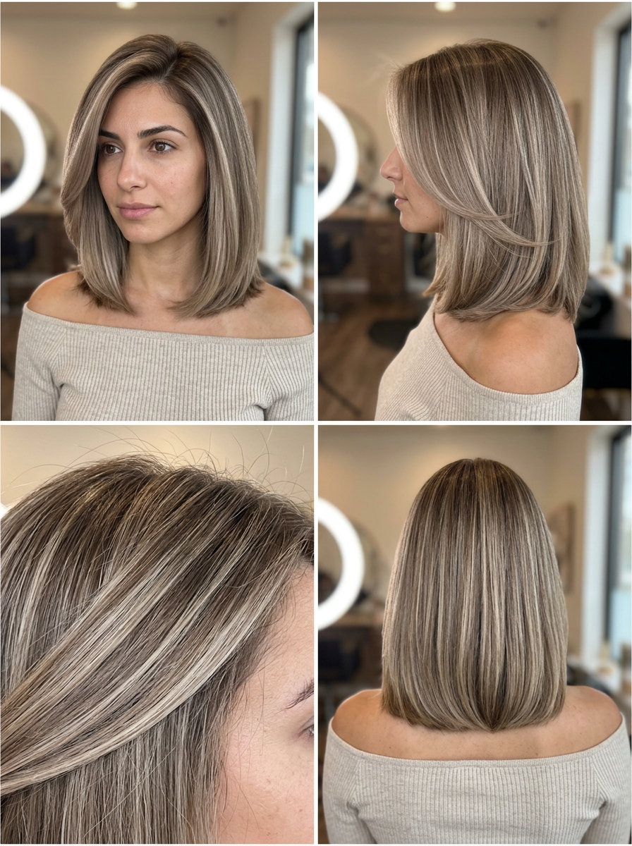 Elegant 'Old Money' Lob for Fine Hair 2026 shoulder-length mushroom bronde lob with balayage and side part for summer 2026