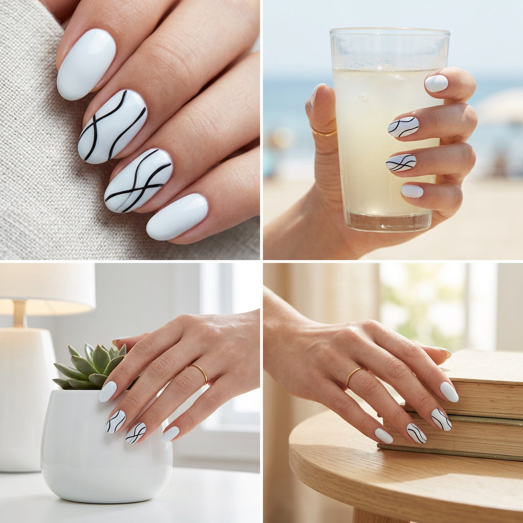 Abstract White Line Oval Nails 2026 | Minimalist Chic Abstract white line oval nails for 2026. Minimalist and chic for daily wear and work.