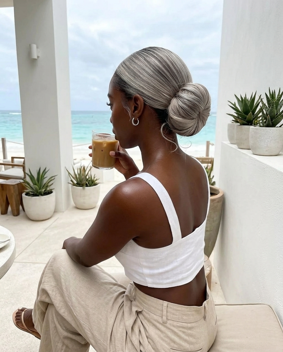 Platinum Blonde Sleek Low Bun 2026 low slicked back bun with platinum blonde, sleek finish, for daily wear