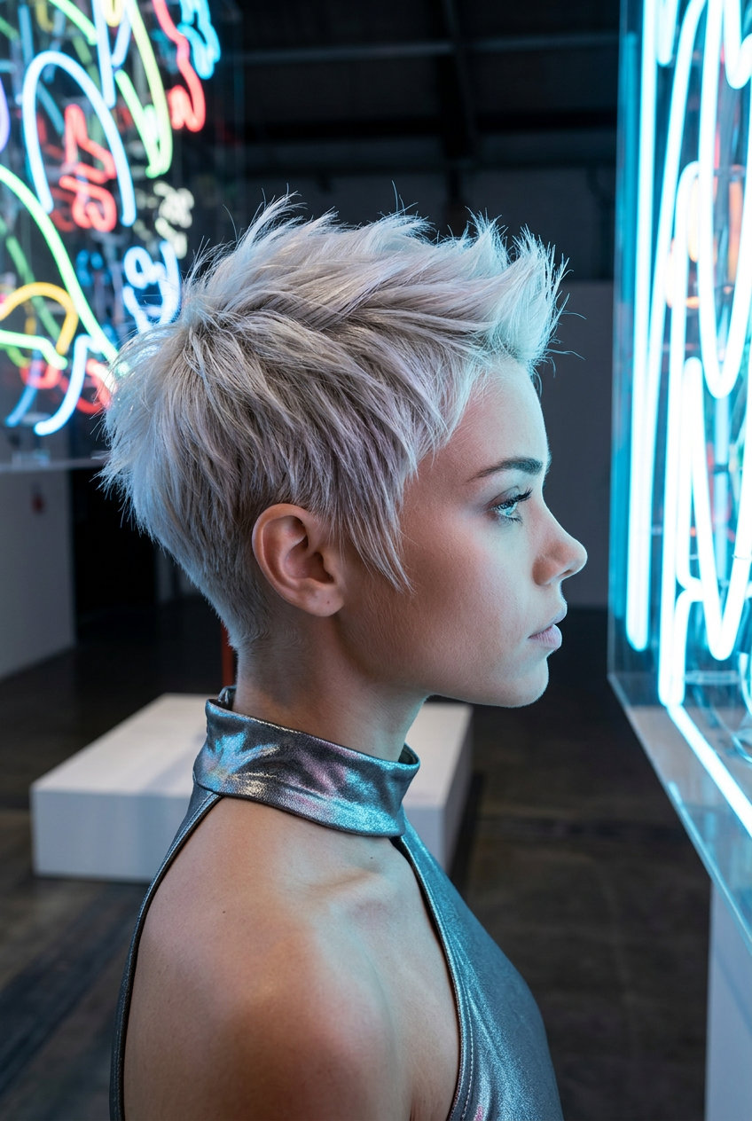 Edgy Platinum Pixie Haircut 2026 short platinum pixie haircut with textured layers and micro-fringe for summer 2026