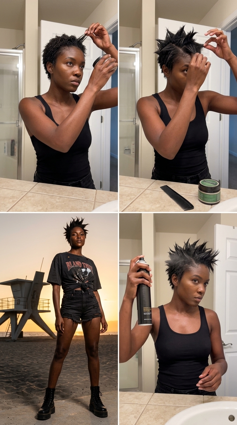 Edgy Pixie: Summer Easy Hairstyle 2026 short platinum blonde pixie haircut with textured spikes and bold color for summer easy hairstyle 2026
