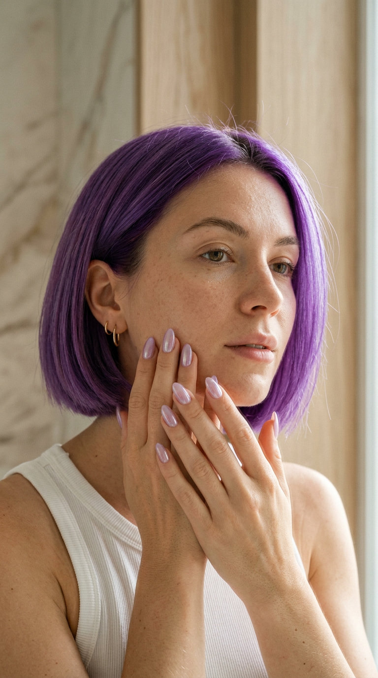 Purple Vacation Nails 2026: Sheer Violet Glaze Sheer violet glazed donut nails for vacation 2026: minimalist chic for casual outings.