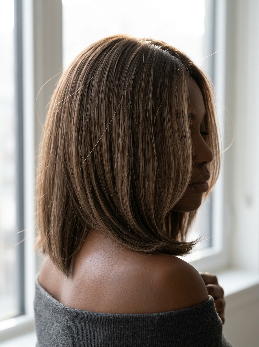 earthy brown face-framing with cool beige babylights, matte ash toner, no fringe — natural summer look