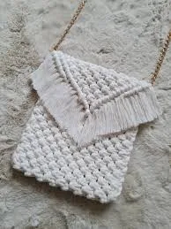 Ecru macrame shoulder bag, a trendy, boho accessory made from natural materials. Handmade macrame bag.