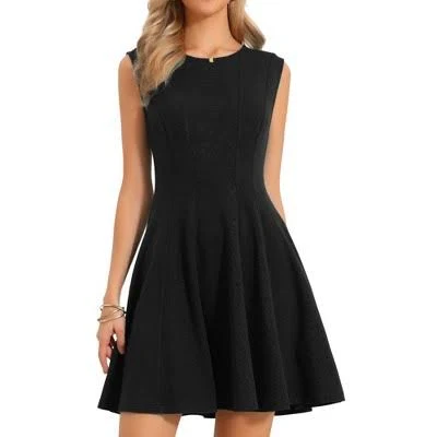 Inspire Chic Women's Sleeveless Crew Neck Swing A Line Mini Dress