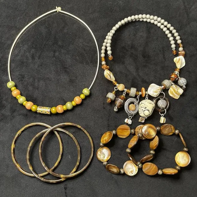 Artisan Beaded Necklace & Bracelet Lot 7pc Earth Tone Boho Mixed Media