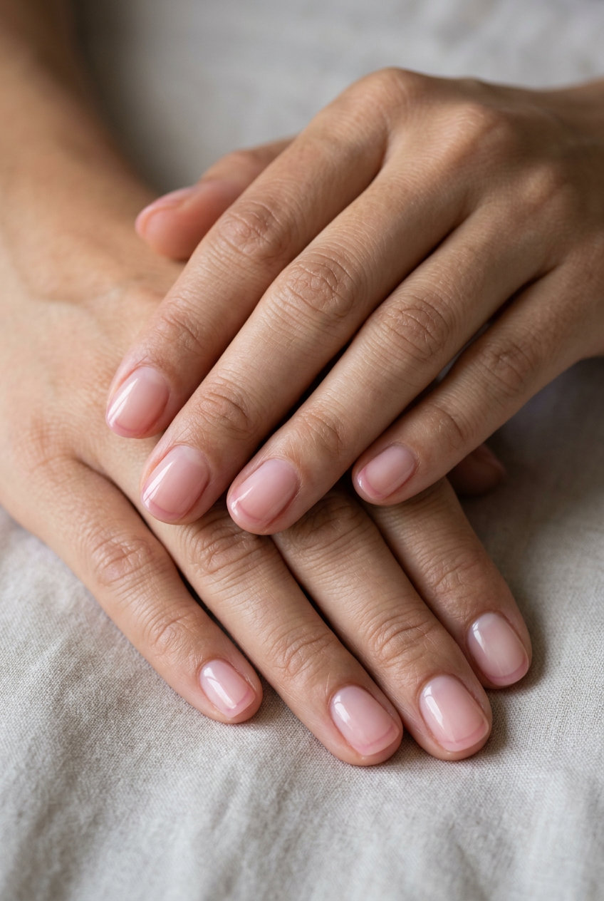 Sheer pink micro French short gel nails summer 2026 for daily wear, work, or minimalist style.