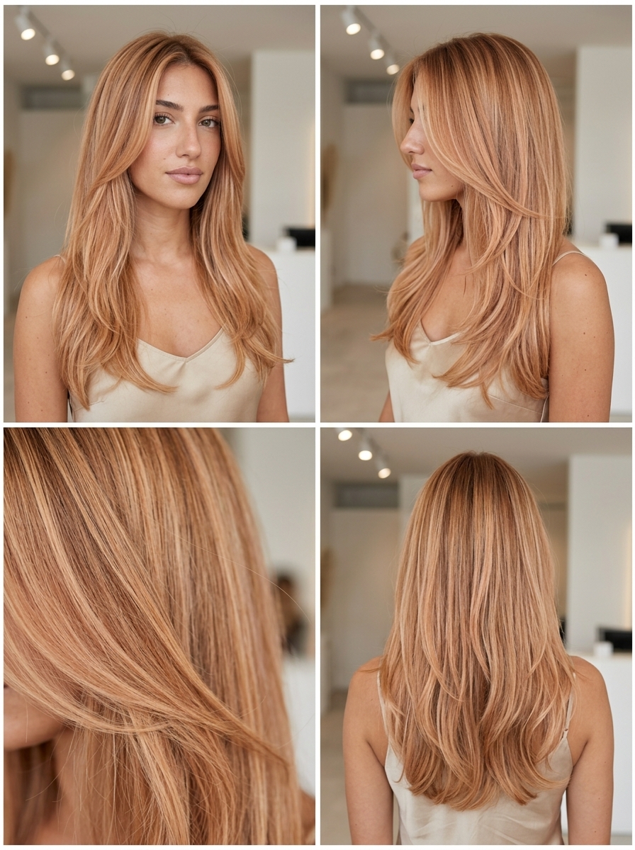 Strawberry Blonde Balayage: Effortless Summer Hair 2026 Strawberry blonde balayage on long layered hair with face-framing pieces