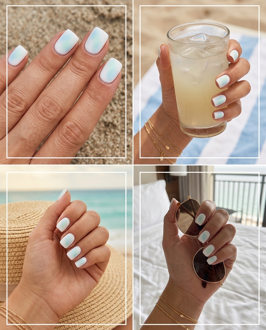 Artistic White Airbrush Wash Nails 2026 | Minimalist Chic Artistic White Airbrush Wash nails for summer holiday nails 2026. Minimalist white with pastel wash, ideal for creative professionals.