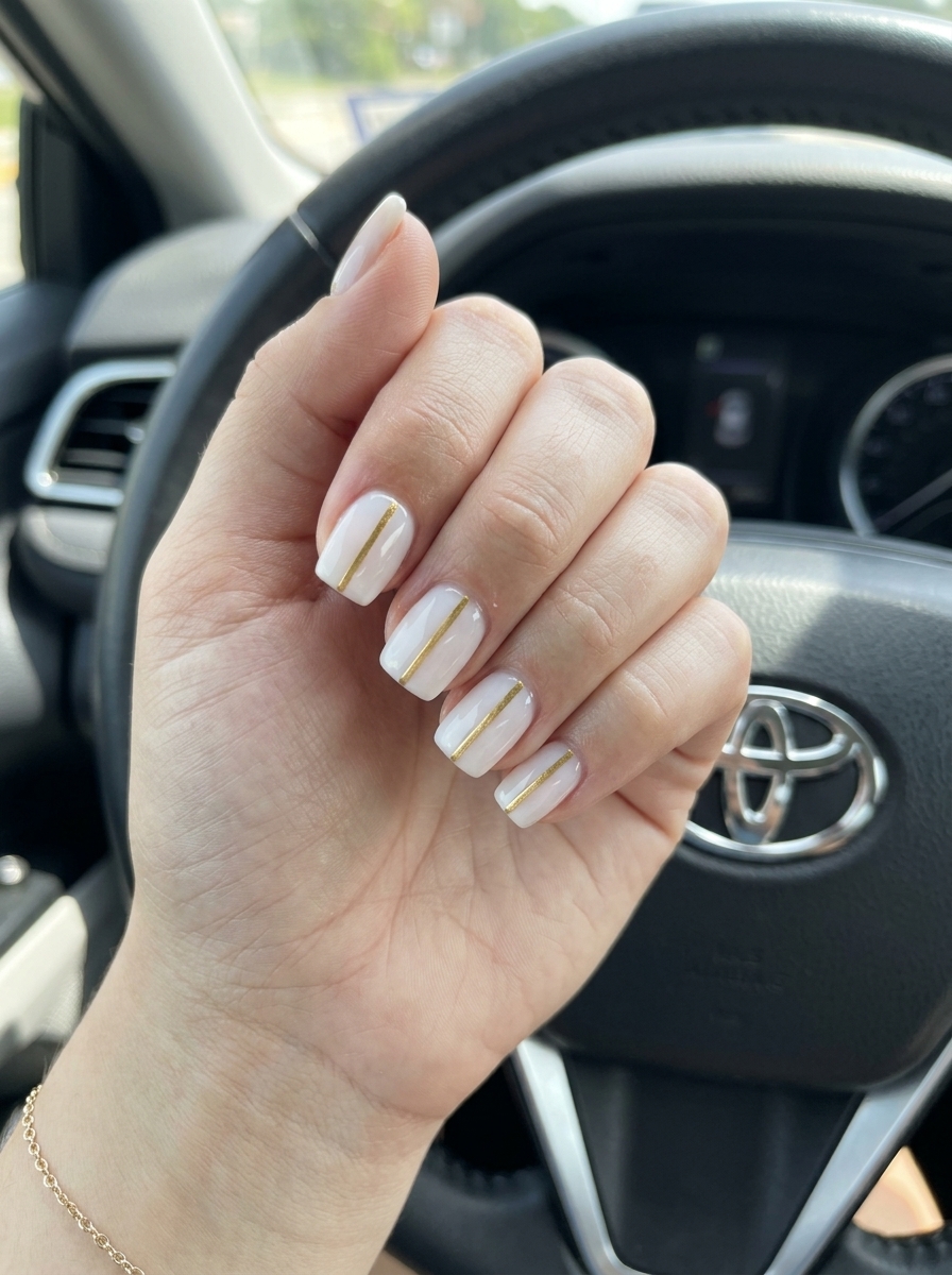 Golden Geometric Chic Nails 2026 | Minimalist Style Golden Geometric Chic nails for summer holiday nails 2026: minimalist, edgy style for work or daily wear.