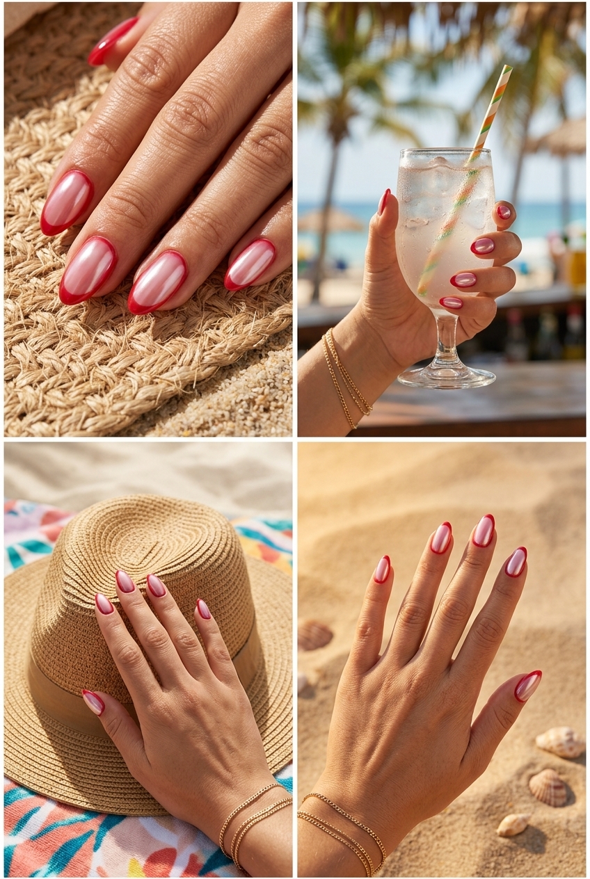 Juicy Cherry Glazed Donut Nails 2026 | Date Night Glam Juicy Cherry Glazed Donut nails for summer holiday nails 2026. Vibrant cherry red with pearlescent glaze, perfect for date nights.