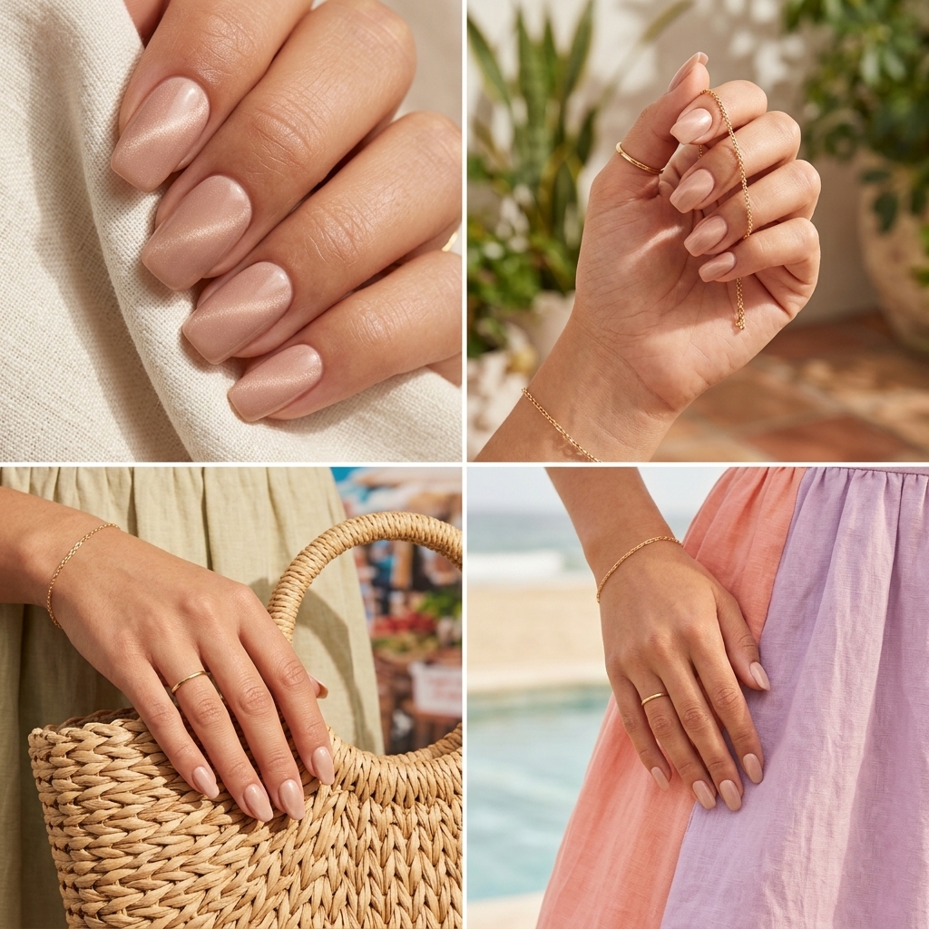 Velvet Nude Sophistication nails for work, a chic summer nail manicure idea 2026 with matte finish.