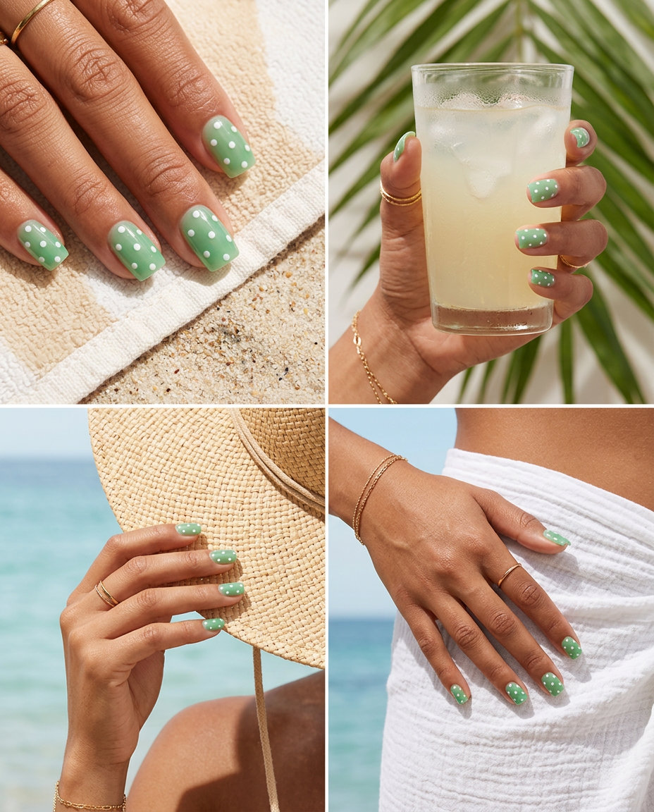 Lime Dot Play Nails 2026 Lime Dot Play coffin nails for summer nails coffin 2026, perfect for casual summer fun and playdates.