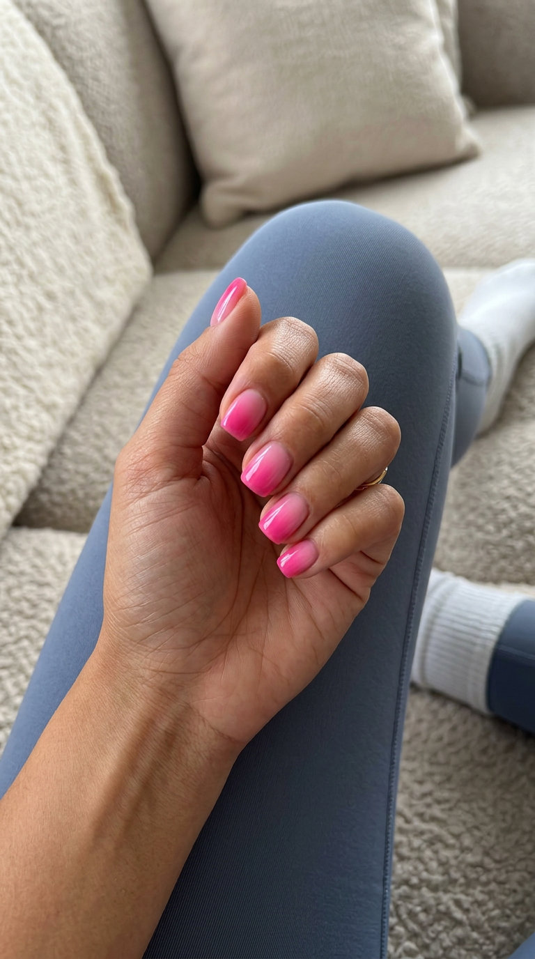 Hot Pink Aura Gradient Nails 2026 | Bold Festival Hot pink abstract aura square nails for summer nails square 2026. Bold festival and party style.
