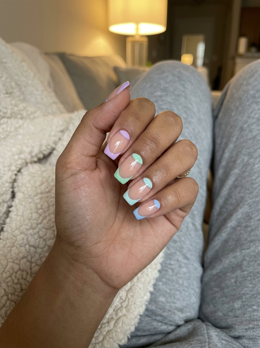 Pastel reverse French tip square nails for summer nails medium 2026, ideal for festivals and summer parties.