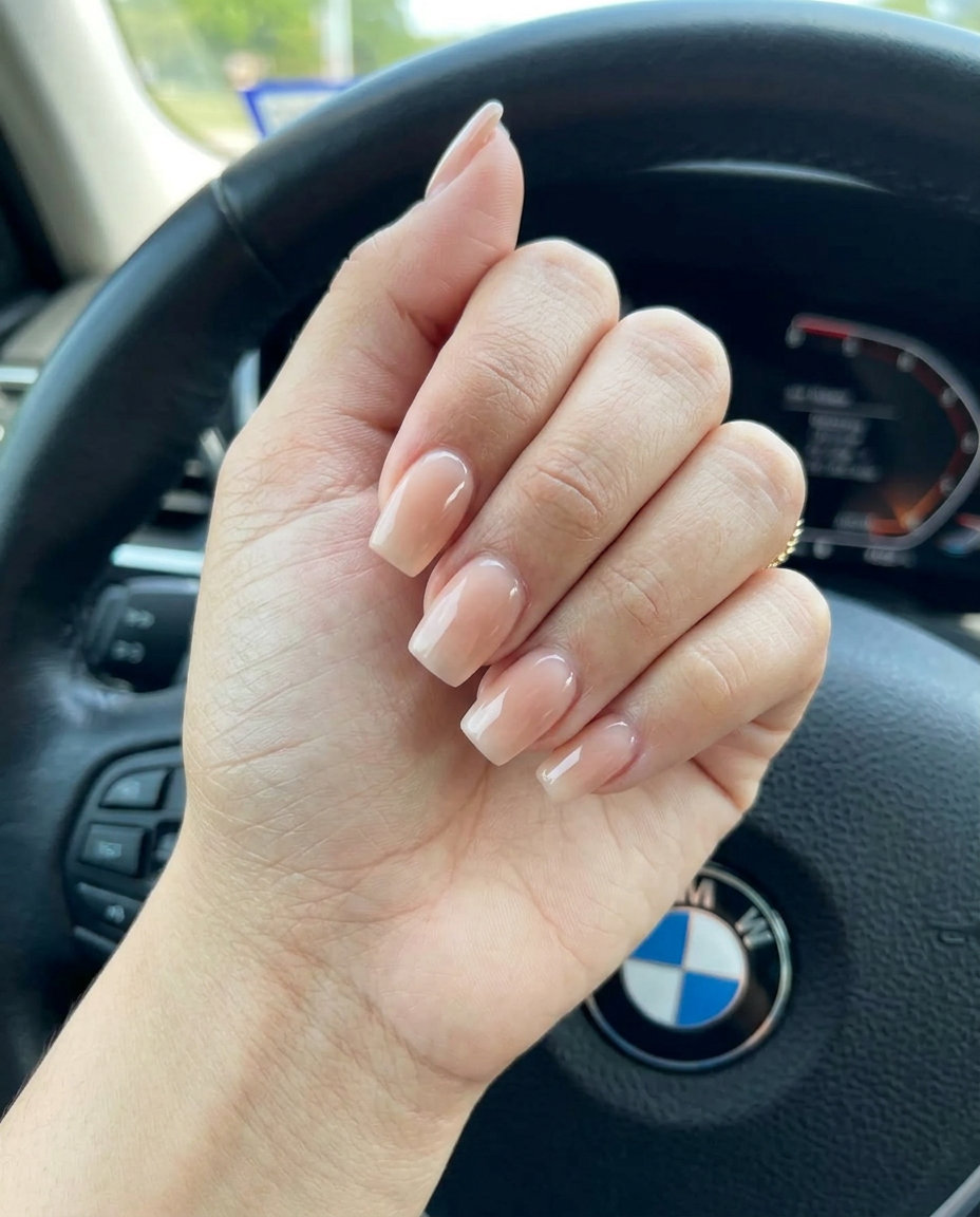Sheer nude aura square nails for summer nails medium 2026, minimalist and sophisticated for daily wear.
