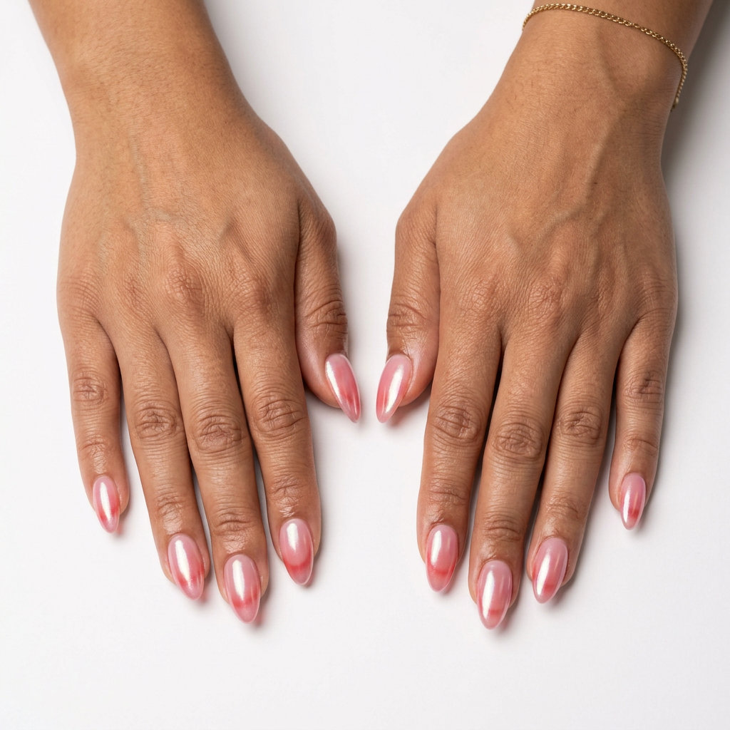 Sheer red glazed donut nails for summer 2026 daily wear and polished casual outings.