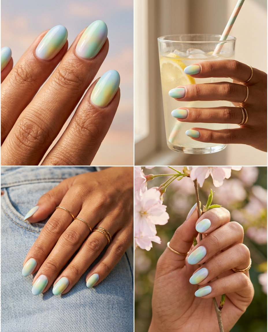 Dreamy airbrushed sky gradient nails for summer vibes nails 2026, ideal for festivals and whimsical styles.