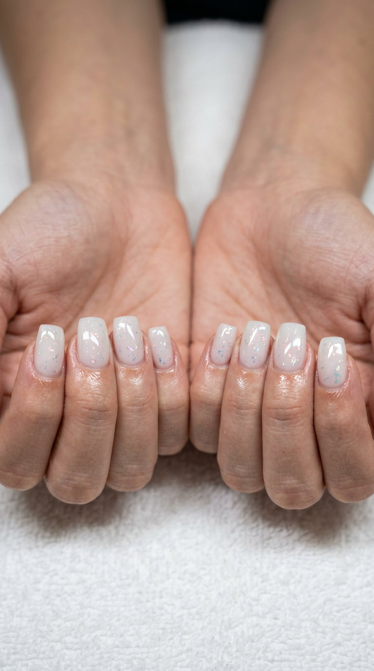 Sheer white chrome accent nails for summer vibes nails 2026, minimalist and chic for daily wear.
