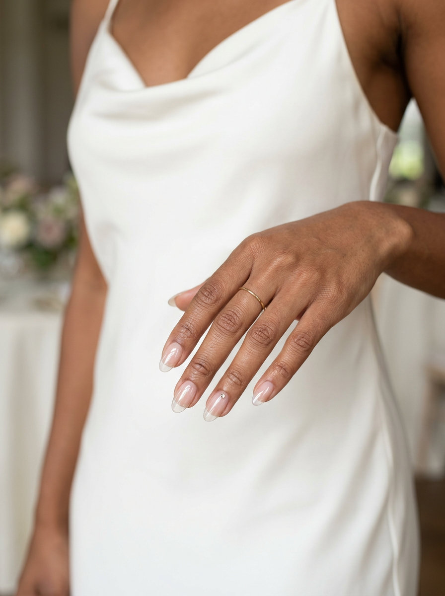 Crystal clear oval nails with sparkle for wedding guest, minimalist and clean, perfect for summer wedding nails 2026.
