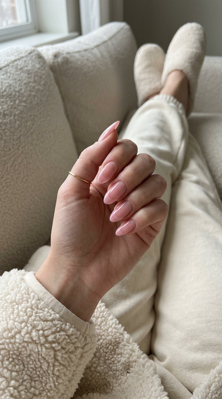 Jelly Pink Modern French nails for summer wedding nails 2026. Sheer pink jelly with opaque pink tips.