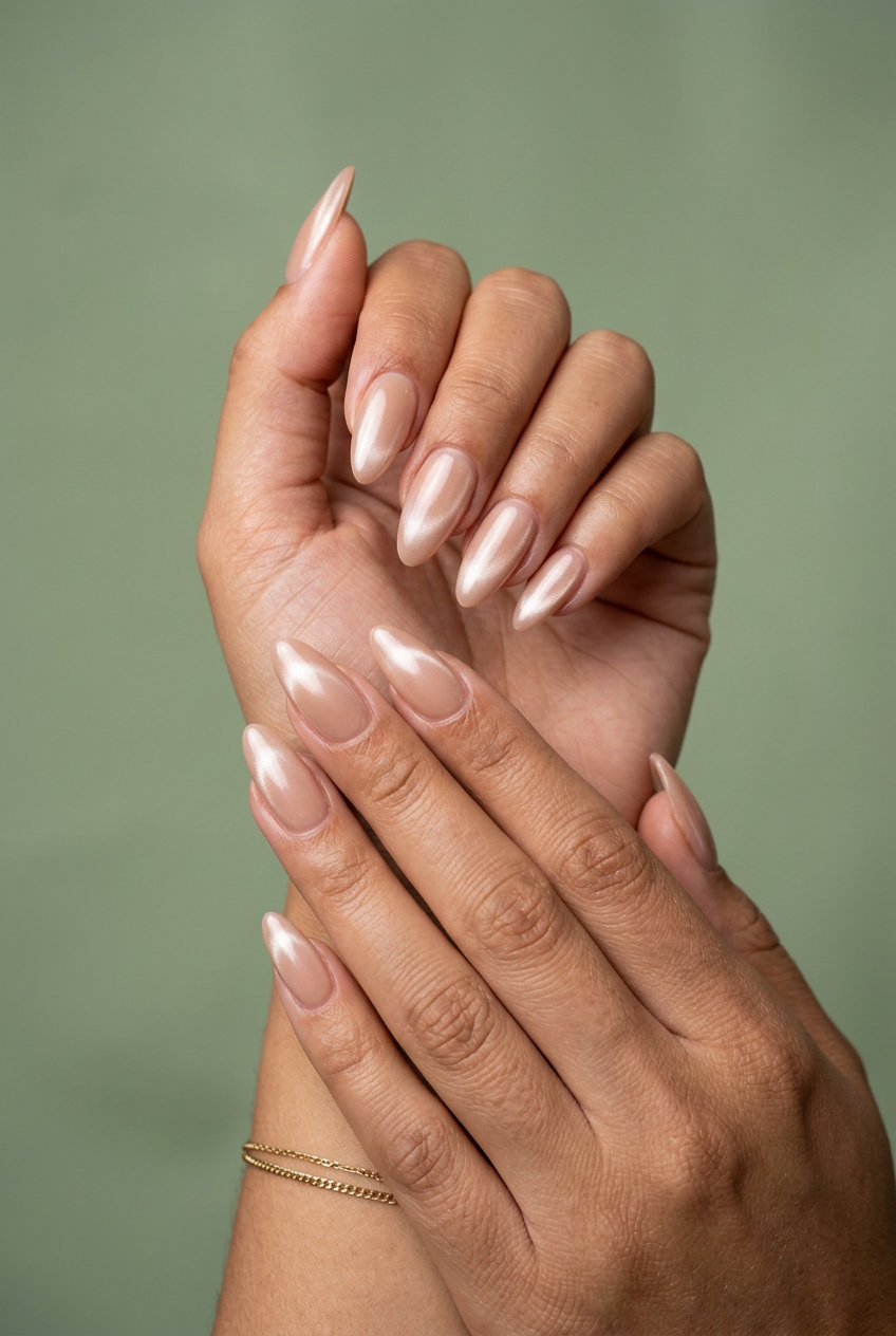 Nude glazed donut almond nails for wedding, ethereal and sophisticated, ideal for summer wedding nails 2026.