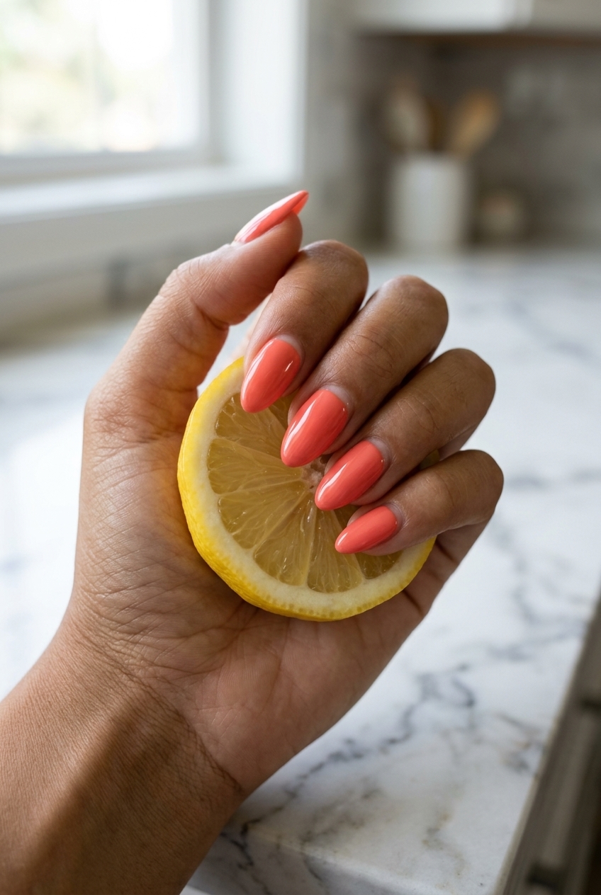 Trending Summer Nails 2026: Coral Reverse French Trending summer nails 2026: Vibrant coral reverse French tip for edgy summer style.