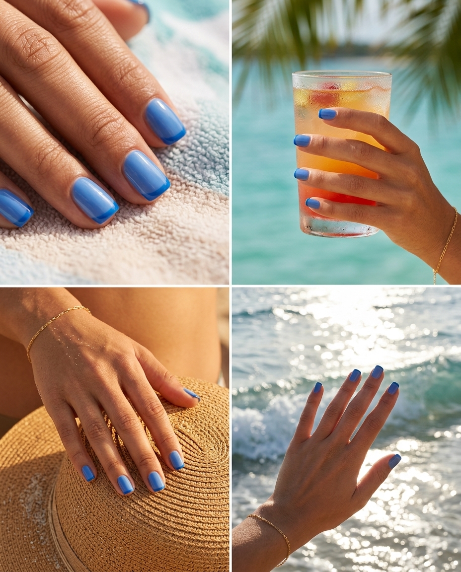 Deep Teal Micro French Nails 2026 | Edgy Summer Style Edgy deep teal micro French nails for trending summer nails 2026. Sheer nude base with sharp teal tips.
