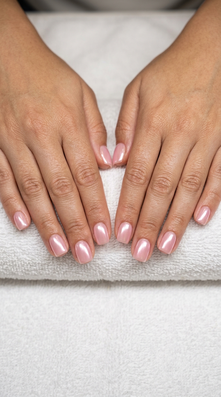 Trending Summer Nails 2026: Pink Glazed Donut Trending summer nails 2026: Subtle pink glazed donut square for chic daily wear.