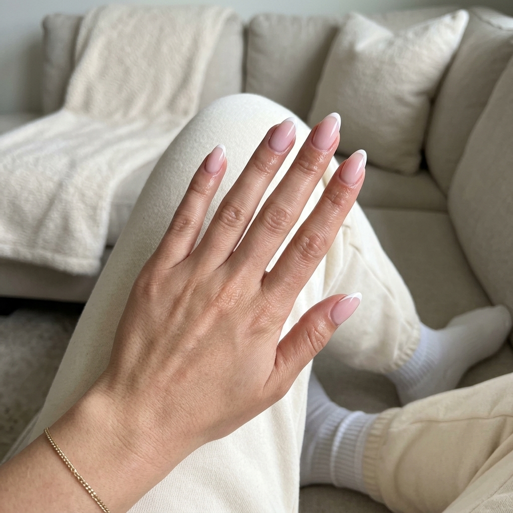 Trending Summer Nails 2026: Pink Negative Space French Trending summer nails 2026: Minimalist sheer pink negative space French tip for work.