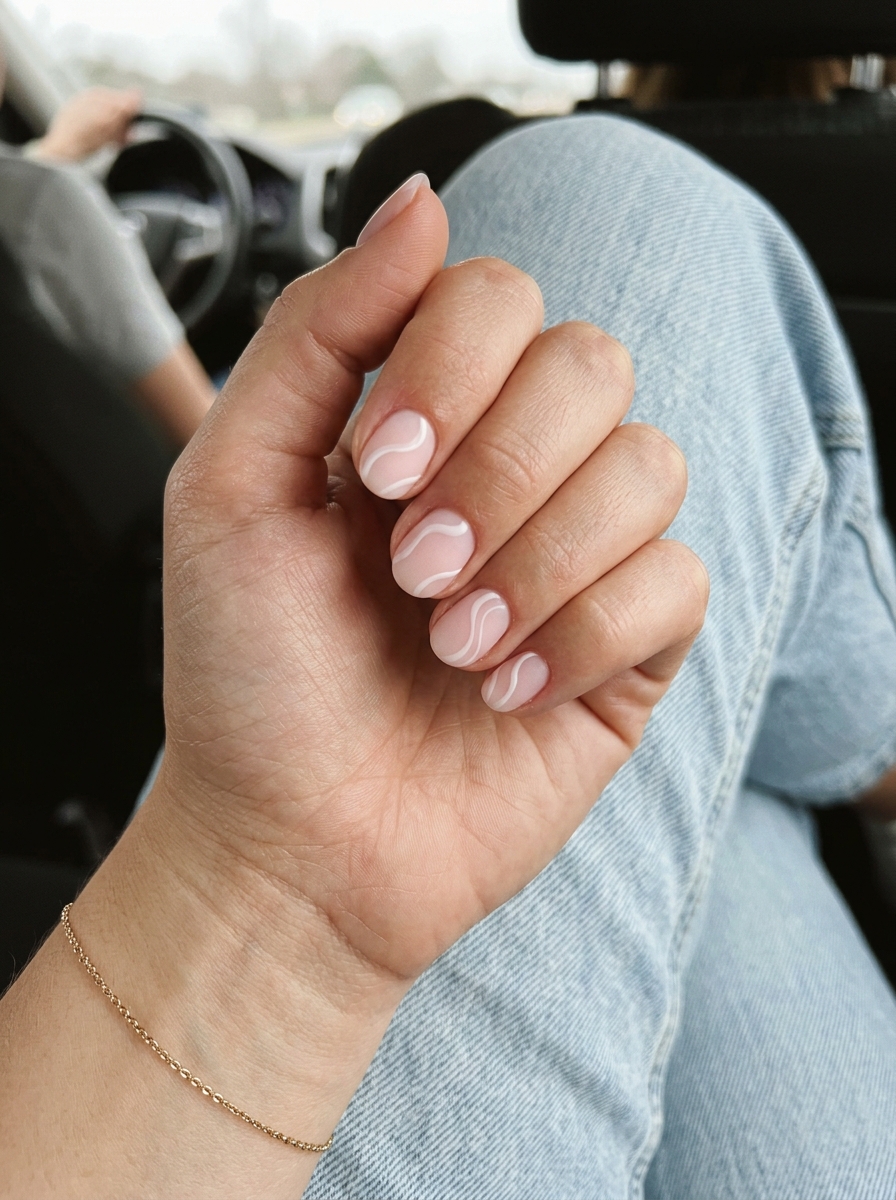Trending Summer Nails 2026: Whispering Pink Swirls Trending summer nails 2026: Romantic milky pink with soft white swirls for casual events.