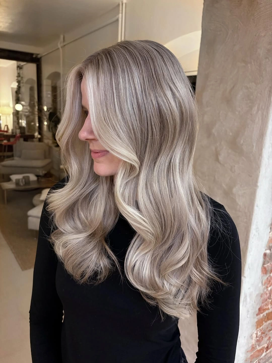 babylights hair ideas Champagne Blonde Babylights With Silky Long Layers