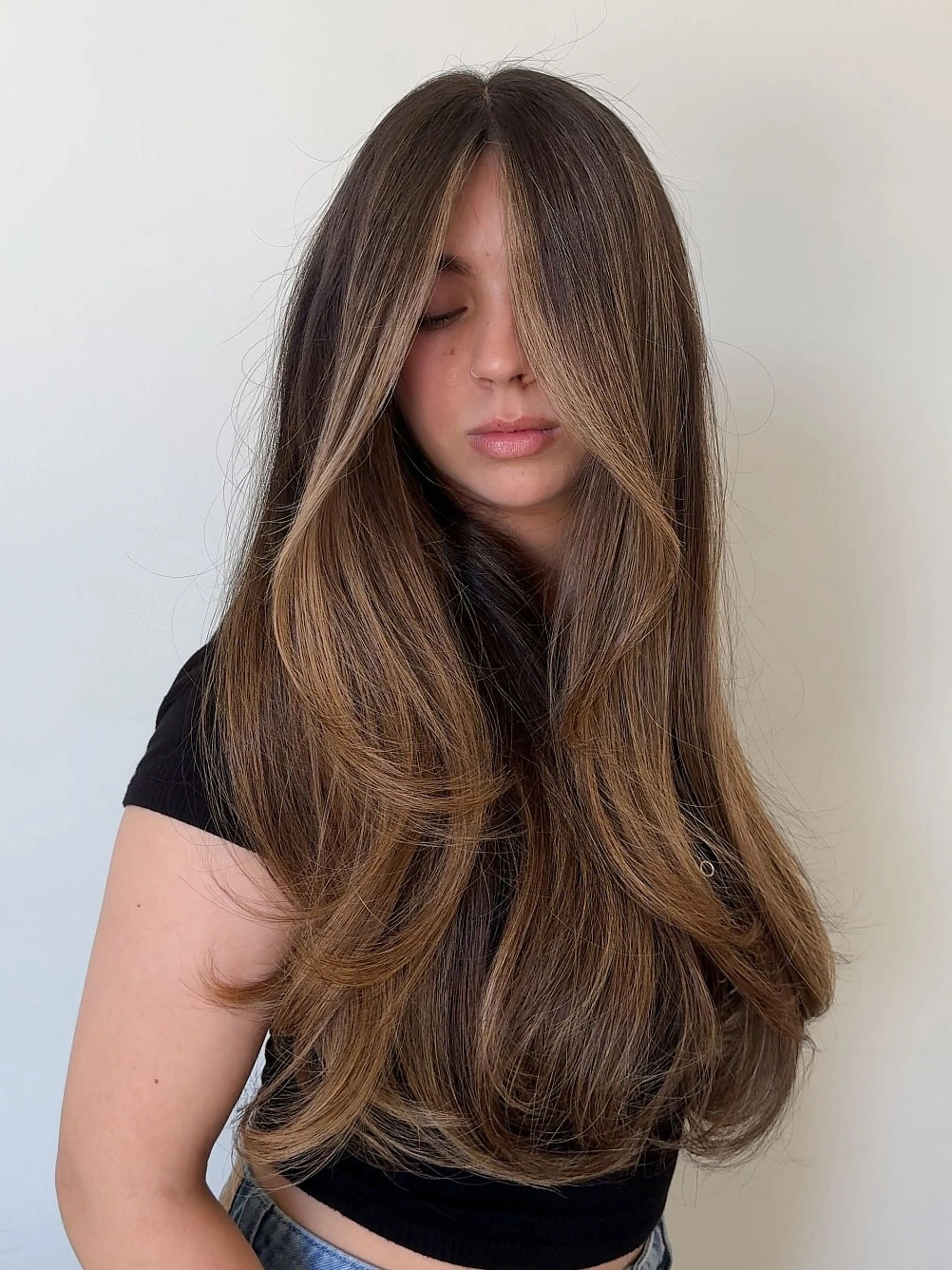 babylights hair ideas Espresso Brunette With Delicate Caramel Babylights