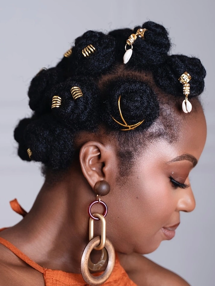 bantu knots hairstyles Elegant Crown Bantu Knots With Gold Accessories