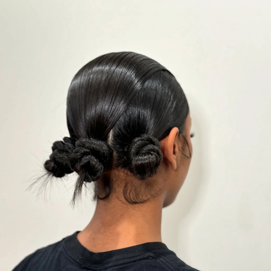 bantu knots hairstyles Minimal Double Knots on Sleek Straight Hair