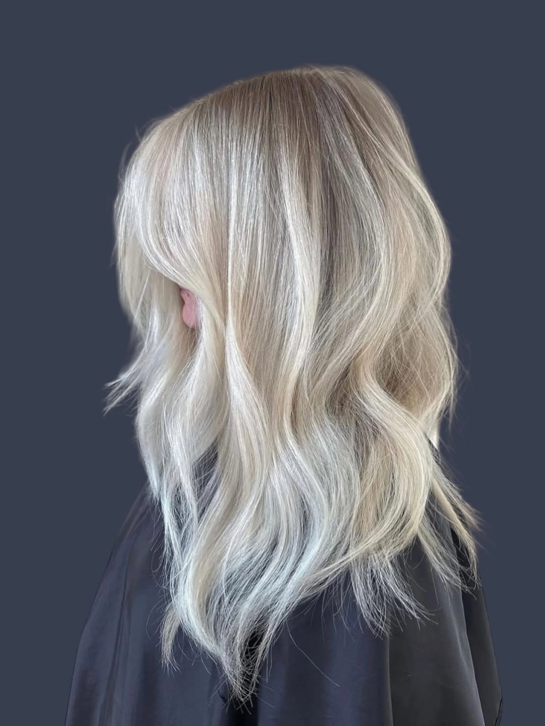 beige blond hair color Icy Pearl Beige Blonde On A Layered Mid-Length Cut