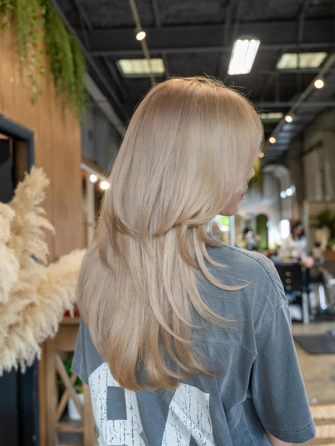 beige blond hair color Vanilla Beige Blonde With Long Feathered Layers
