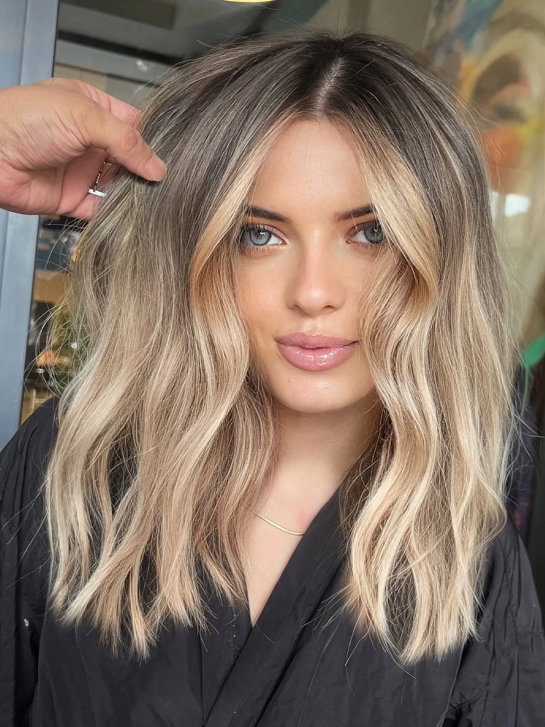 beige blond hair color Bright Beige Blonde Lob With Dimensional Highlights