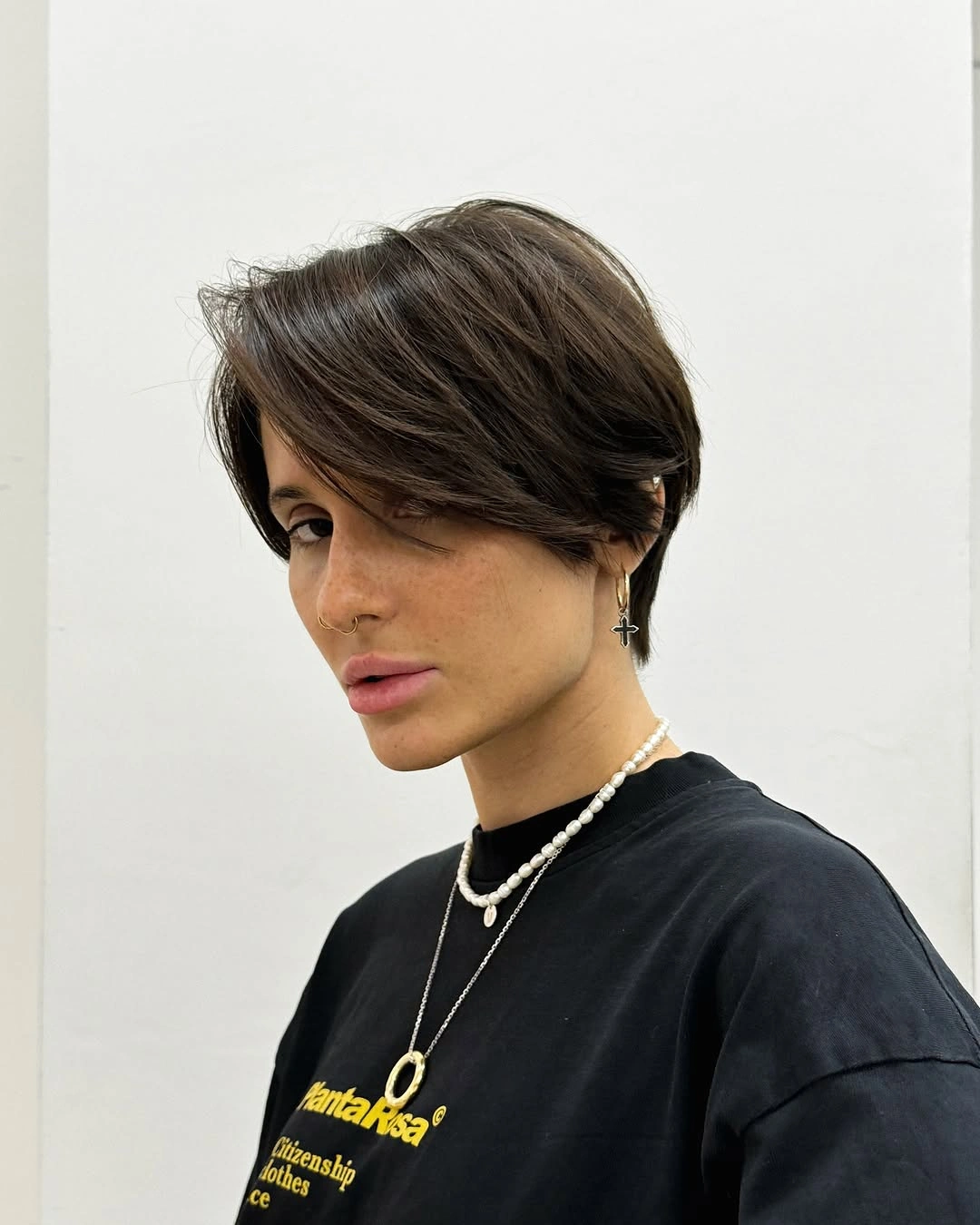 bixie haircut Side-Swept Bixie With Dramatic Long Fringe