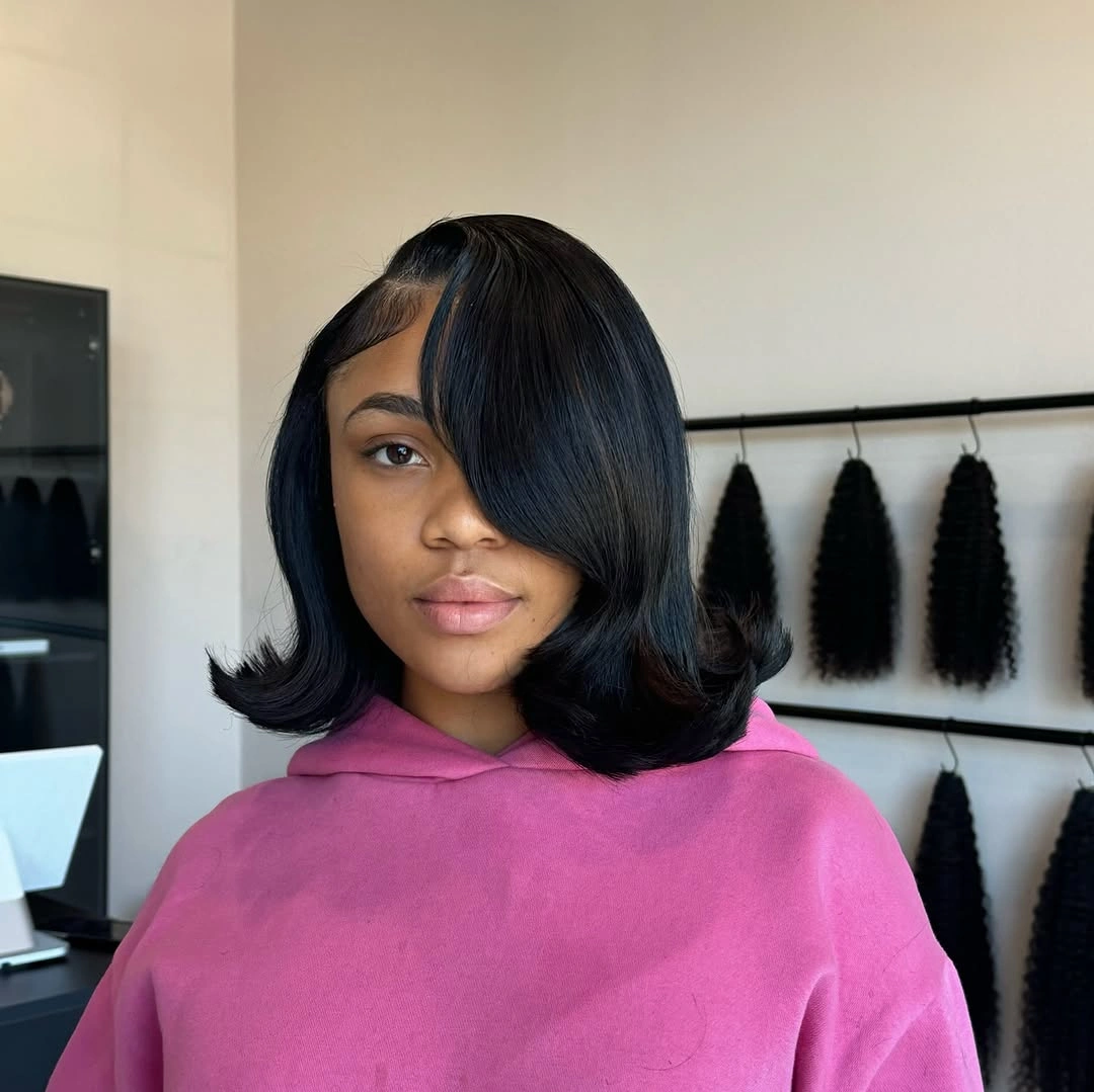 bob hairstyles for black women Retro Flip Bob With Dramatic Side Sweep