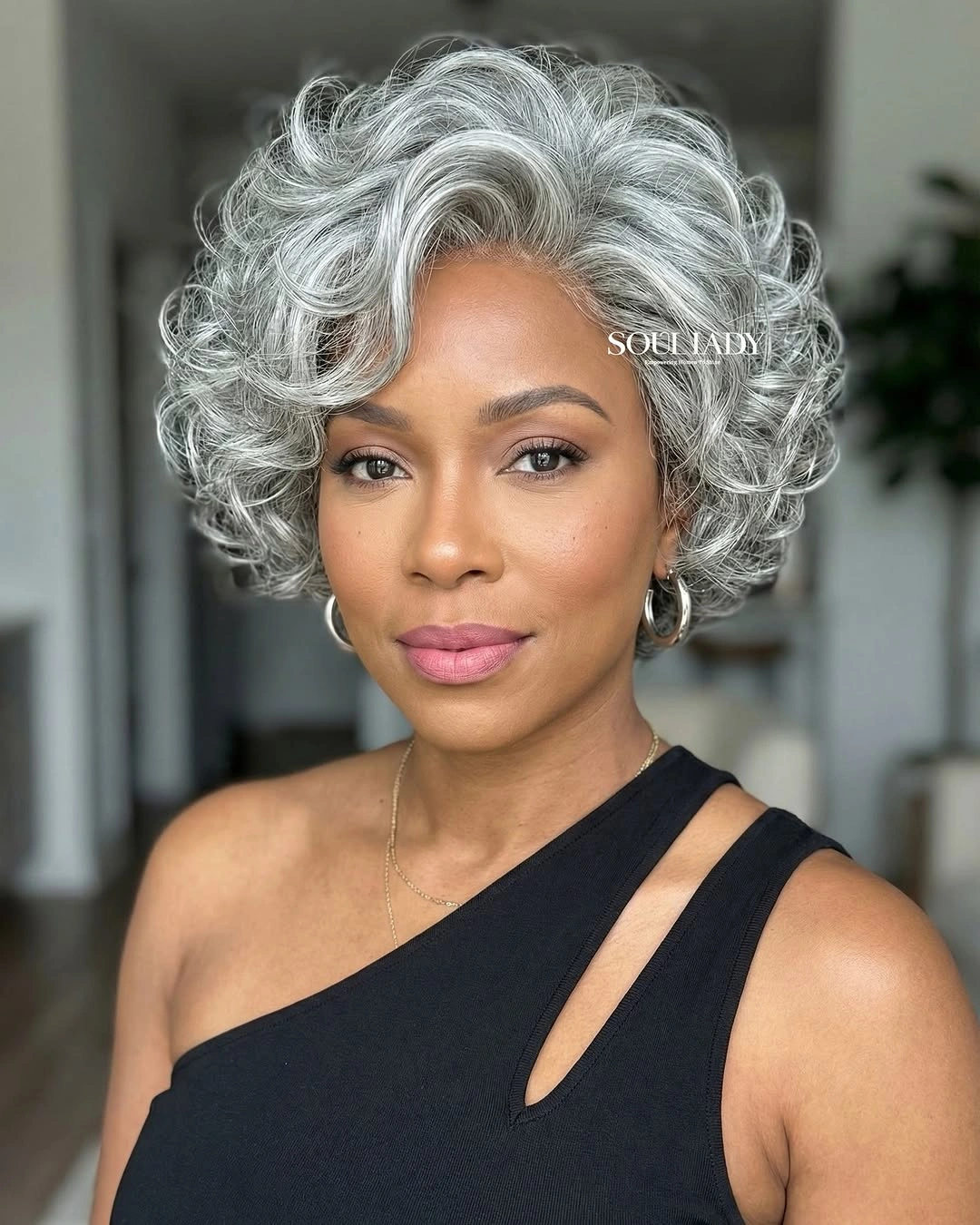 bob hairstyles for black women Elegant Silver Curly Bob That Celebrates Natural Confidence