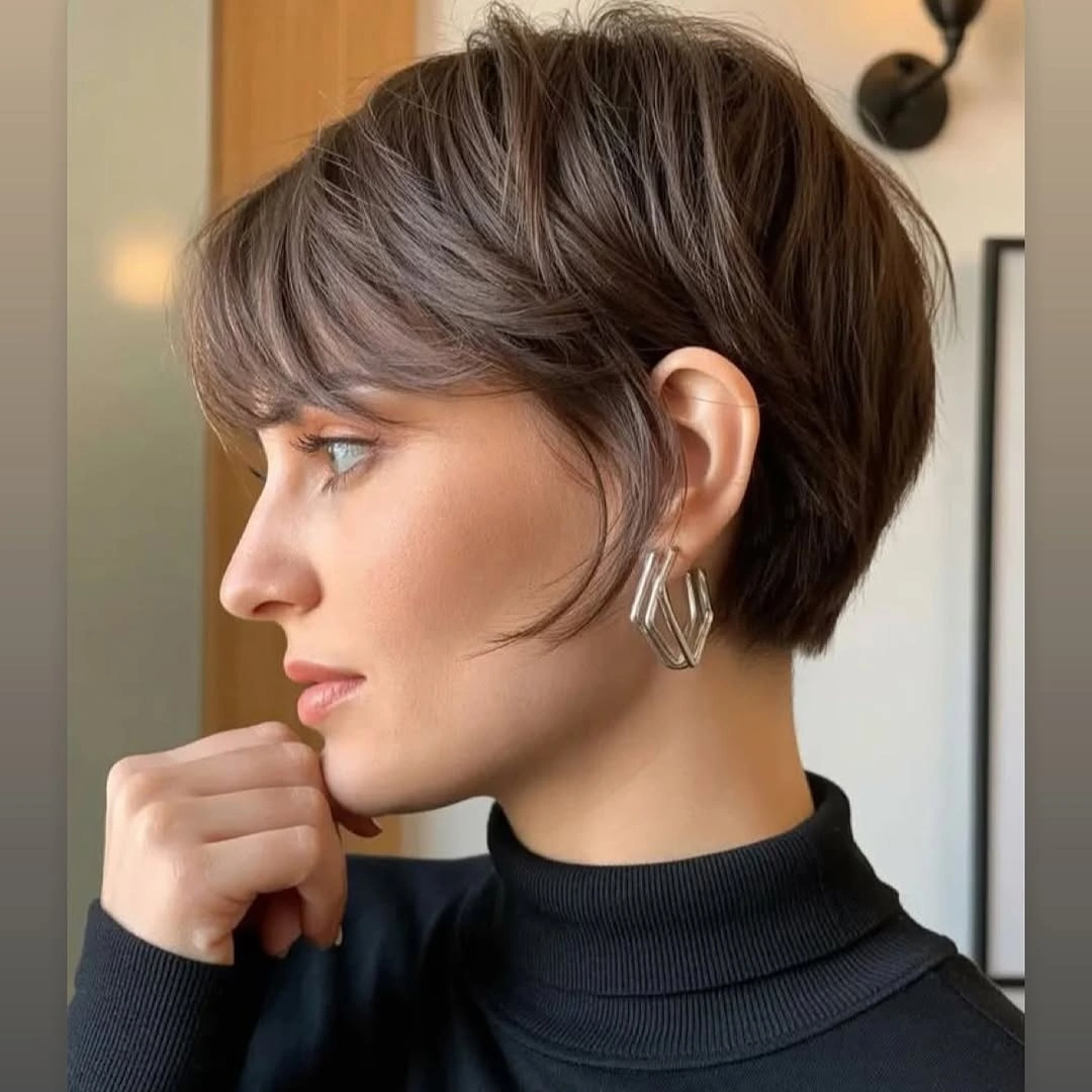 bobbed haircut for women Elegant Pixie Bob With Soft Side Bangs