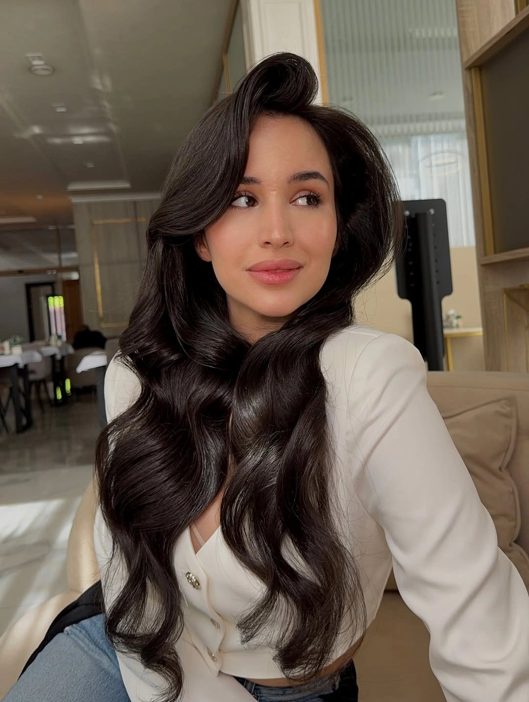 body waves hairstyle Deep Brunette Glamour With a Sweeping Side Part