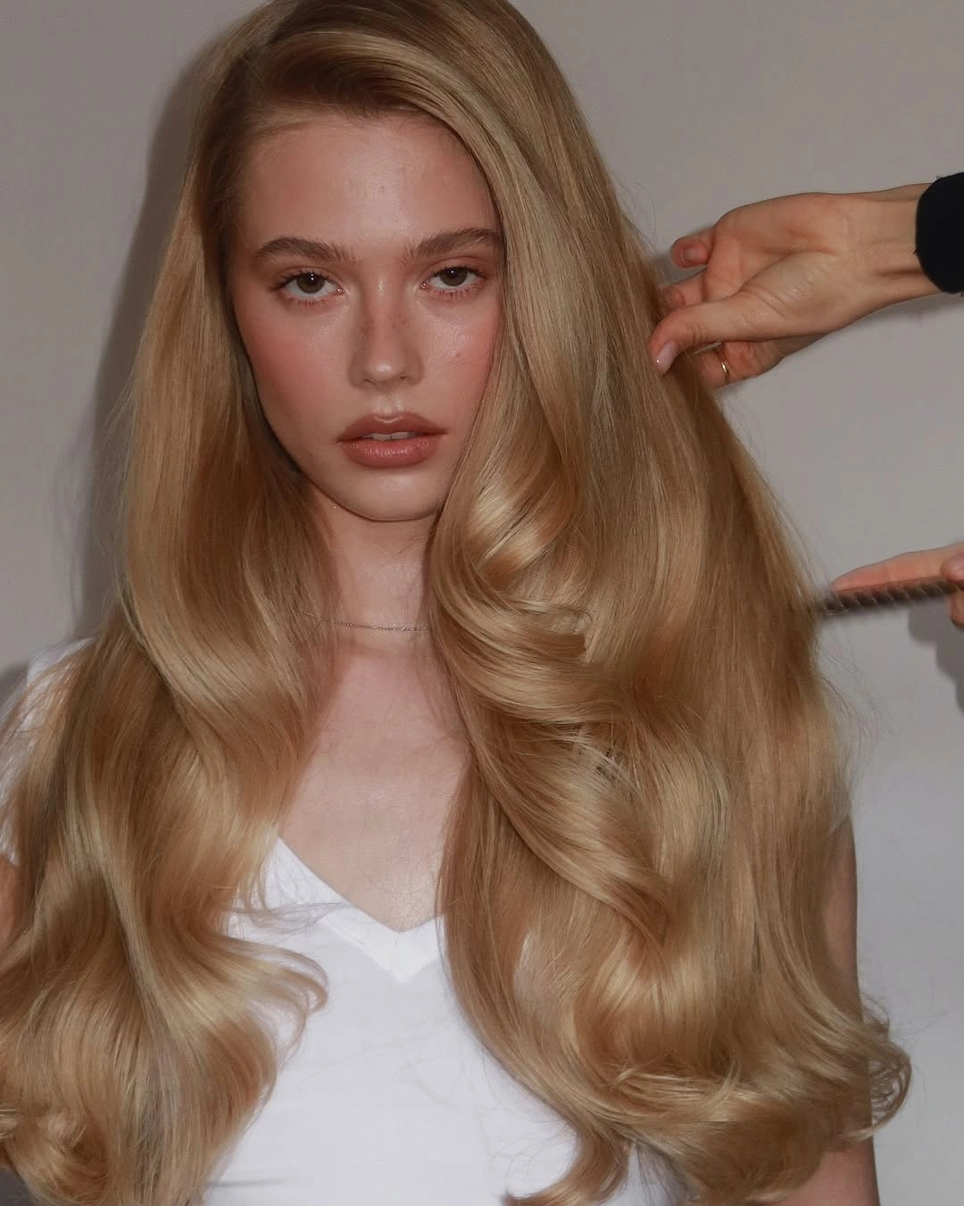 body waves hairstyle Soft Honey Blonde Waves With Airy Volume