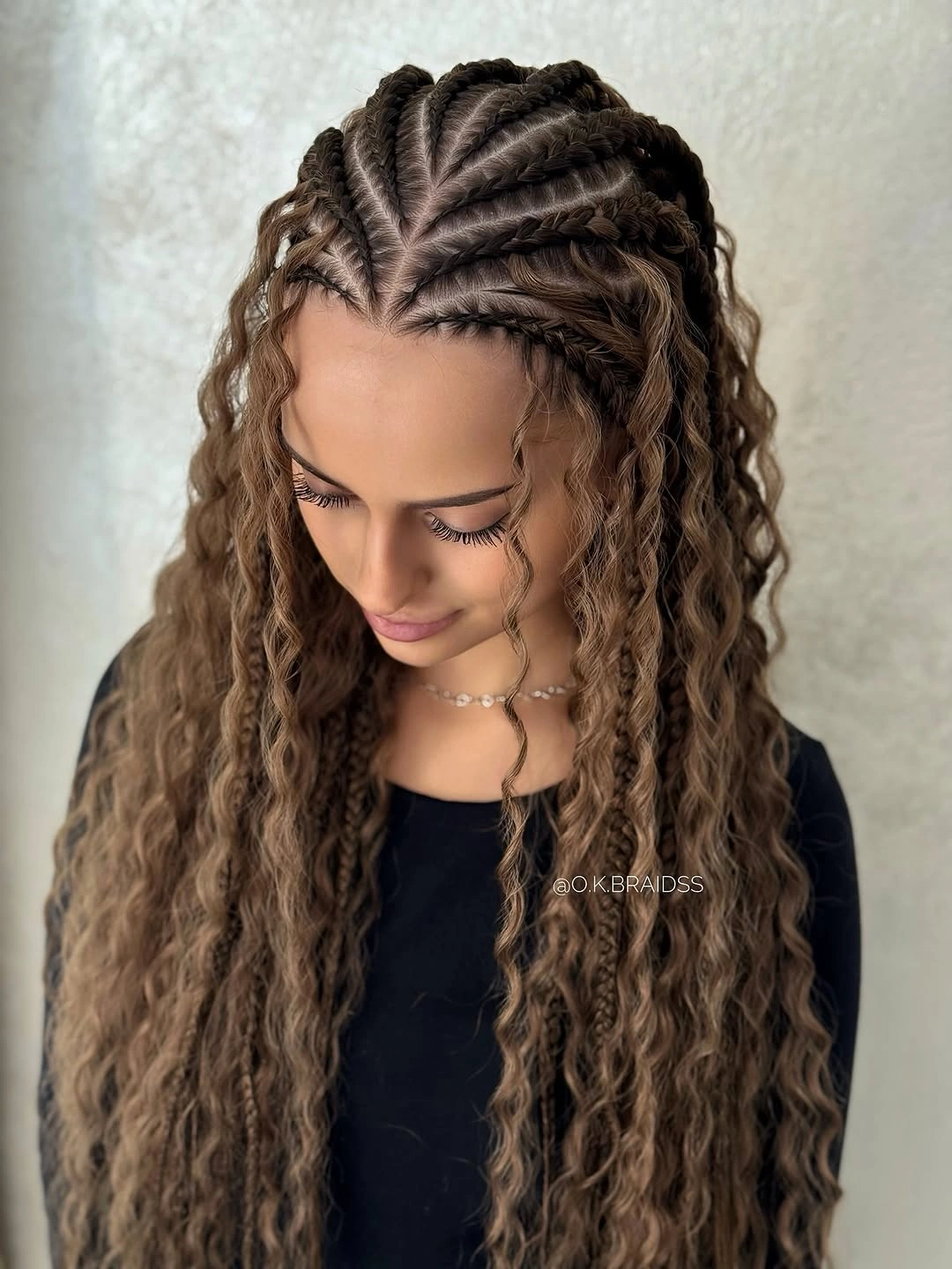 bora bora braids hairstyle Intricate Crown Braids With Soft Ash Brown Texture