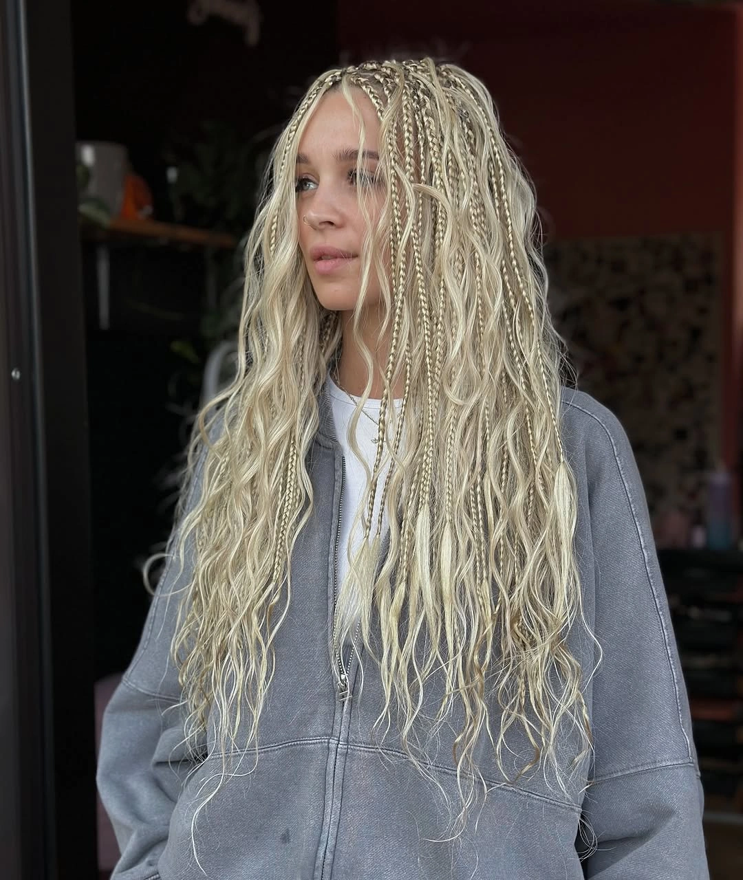 bora bora braids hairstyle Ice Blonde Waves With Ultra Fine Bora Bora Braids
