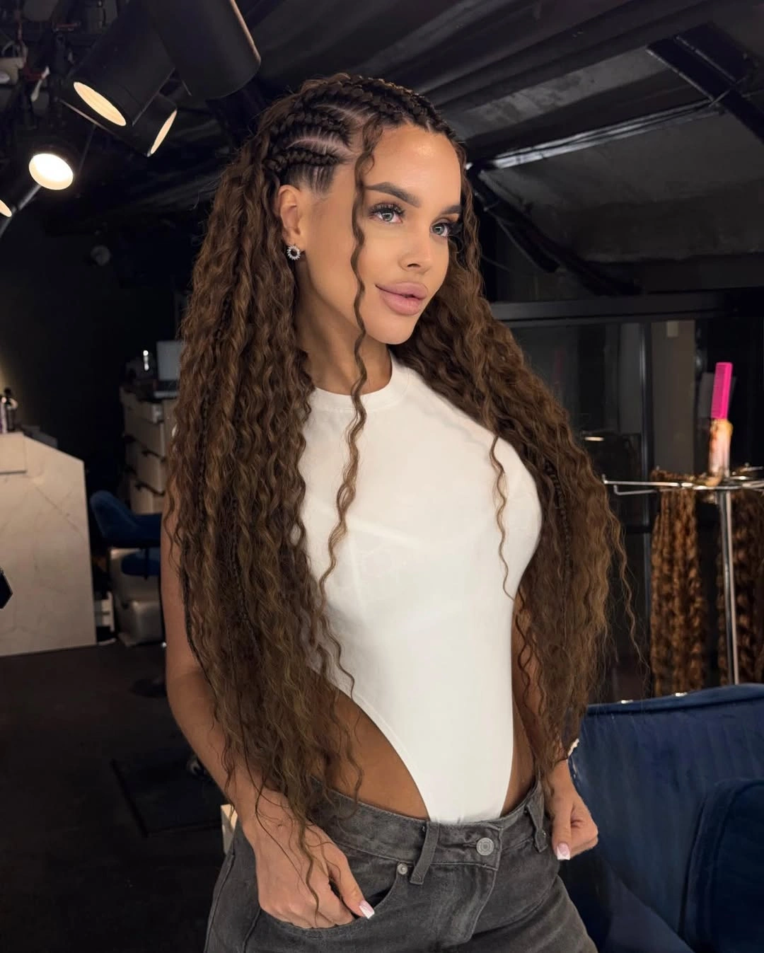 bora bora braids hairstyle Long Espresso Waves With Elegant Braided Crown