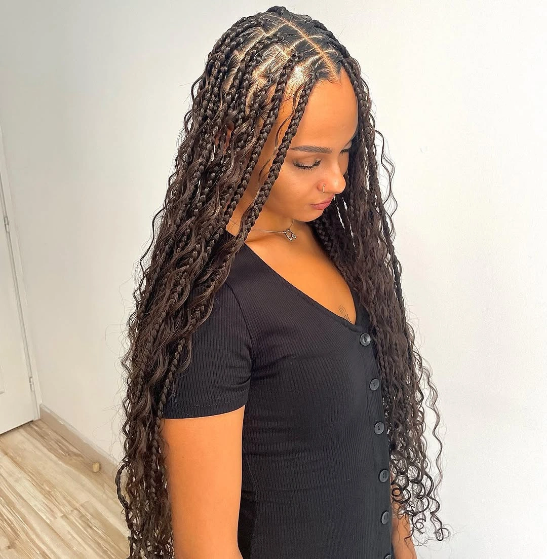 bora bora braids hairstyle Classic Center-Part Bora Bora Braids With Soft Spiral Ends