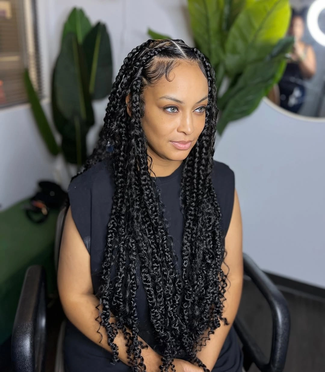 butterfly braids hairstyle Long Butterfly Braids With Defined Curly Ends