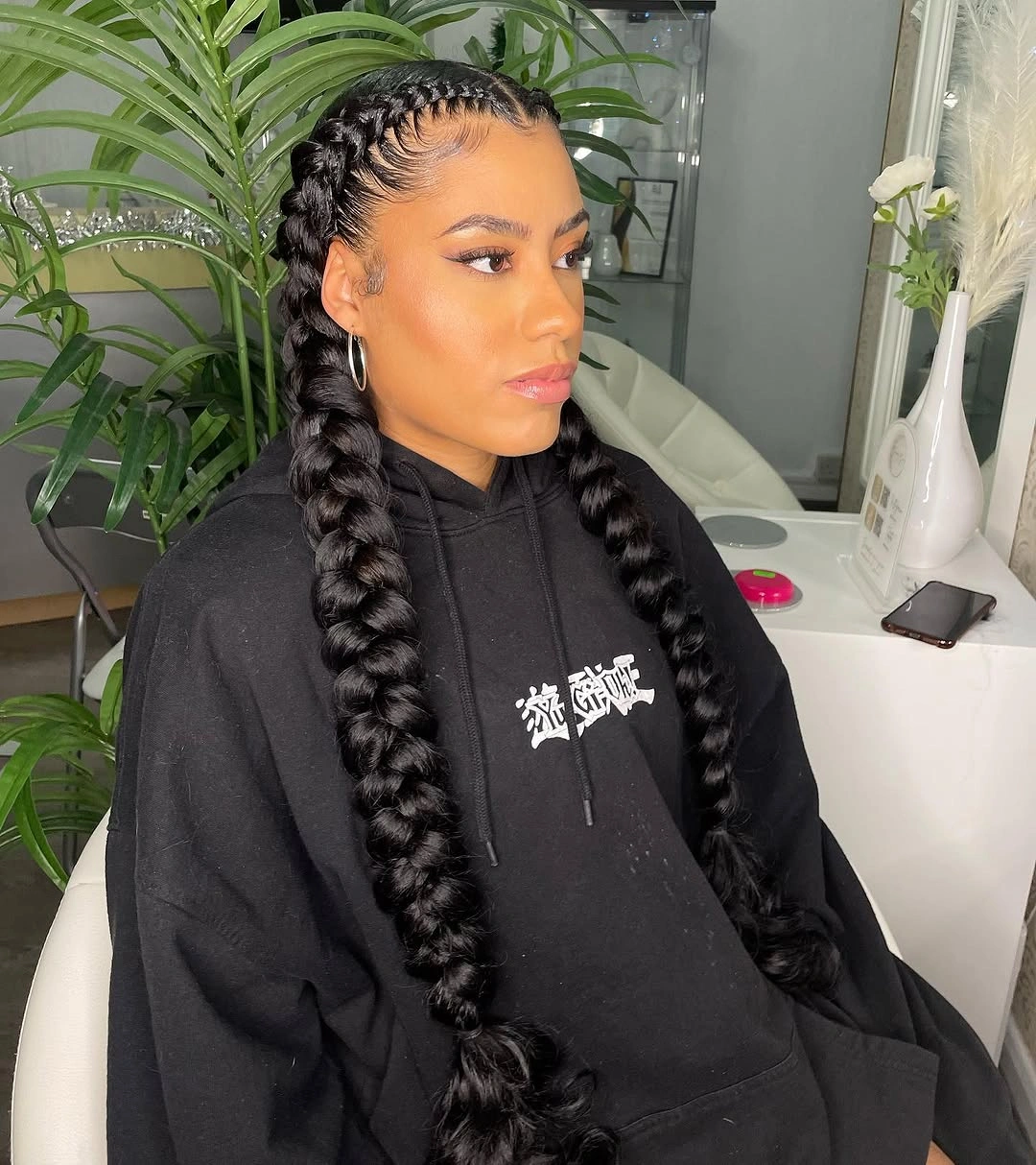 butterfly braids hairstyle Jumbo Butterfly Braids With Sleek Center Part